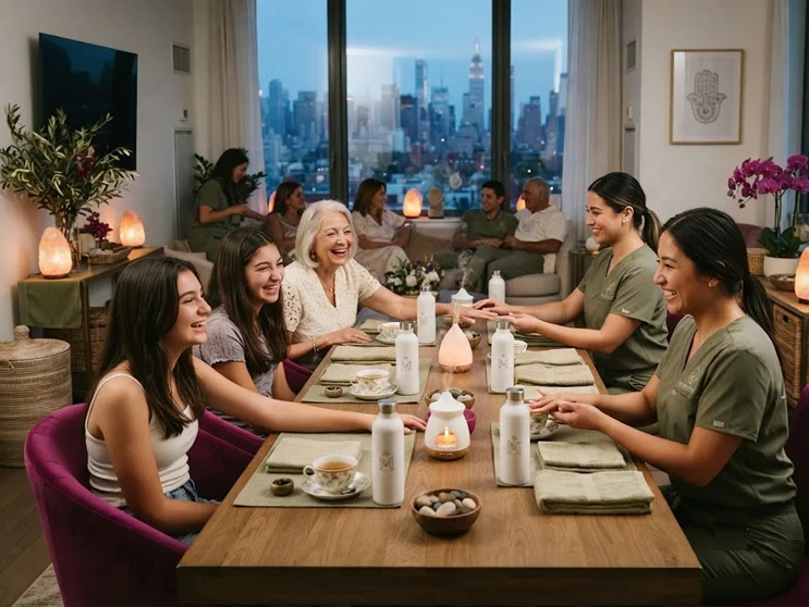 Elegant private celebration wellness setup for Bar Mitzvahs and family reunions